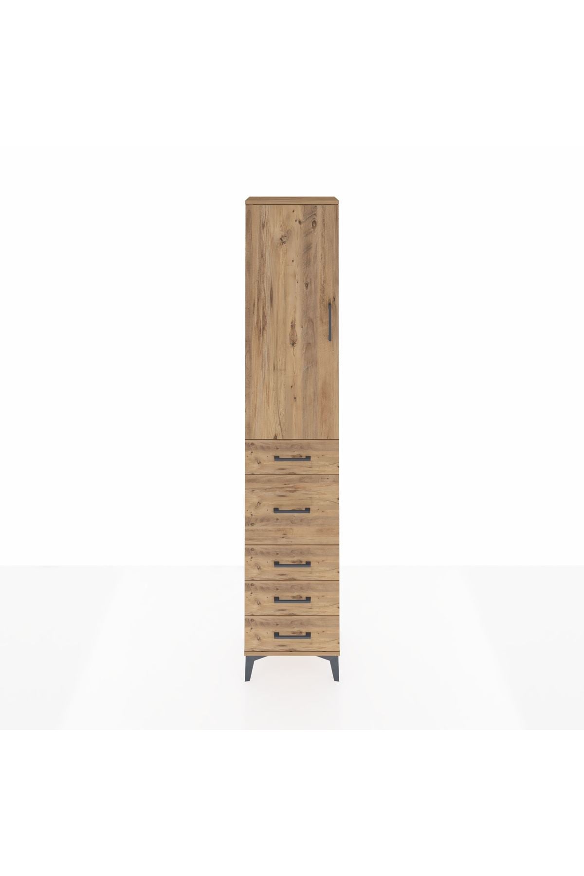 Arges Dolap 3 Raflı 5 Çekmeceli Tek Kapaklı 44x30x221 Çam-Çam