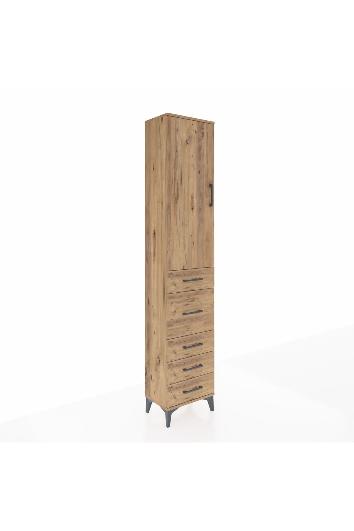 Arges Dolap 3 Raflı 5 Çekmeceli Tek Kapaklı 44x30x221 Çam-Çam