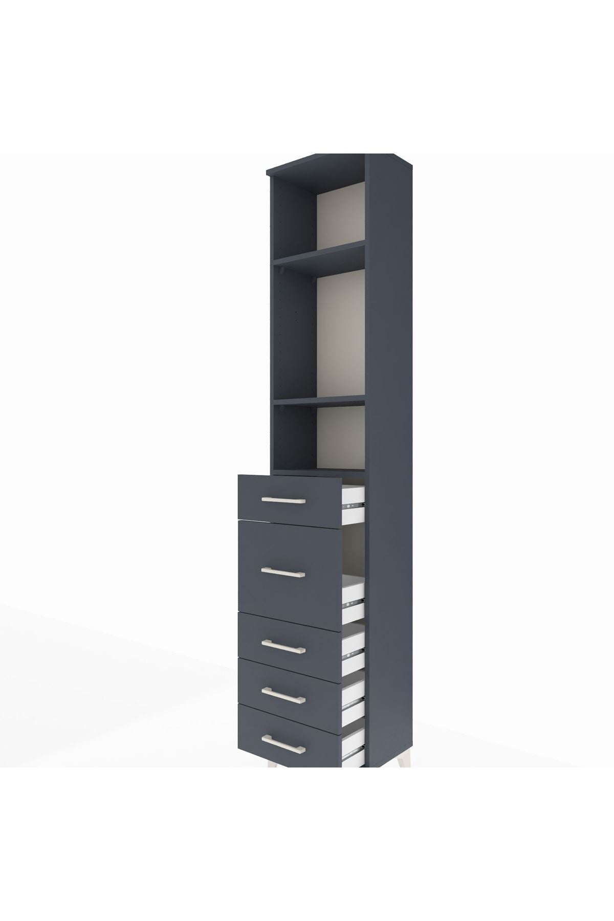 Arges Dolap 3 Raflı 5 Çekmeceli 44x30x221 Antrasit-Antrasit