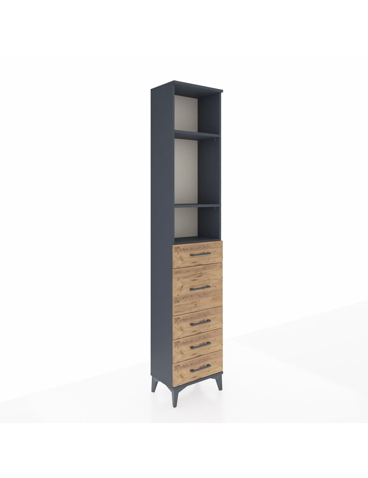 Arges Dolap 3 Raflı 5 Çekmeceli 44x30x221 Antrasit-Çam