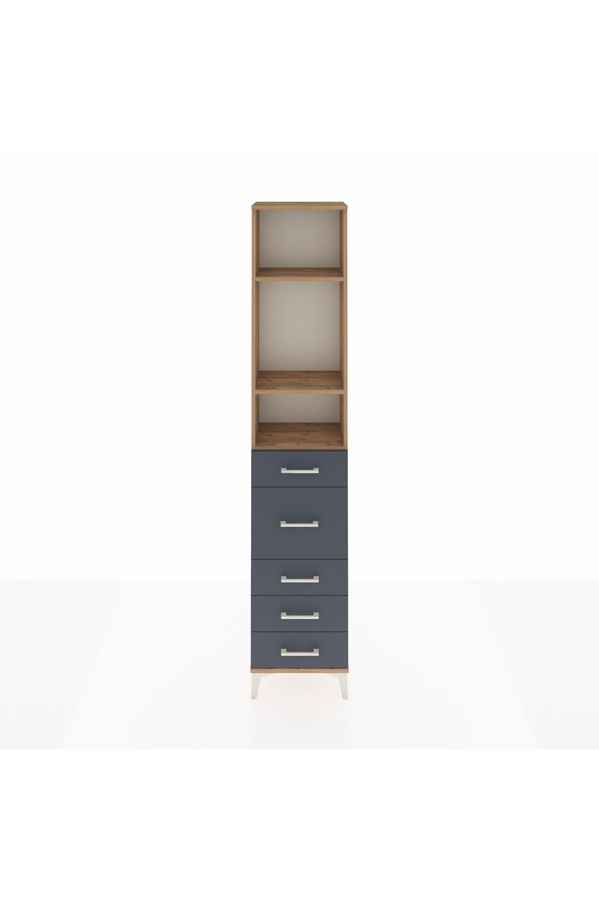 Arges Dolap 3 Raflı 5 Çekmeceli 44x30x221 Çam-Antrasit