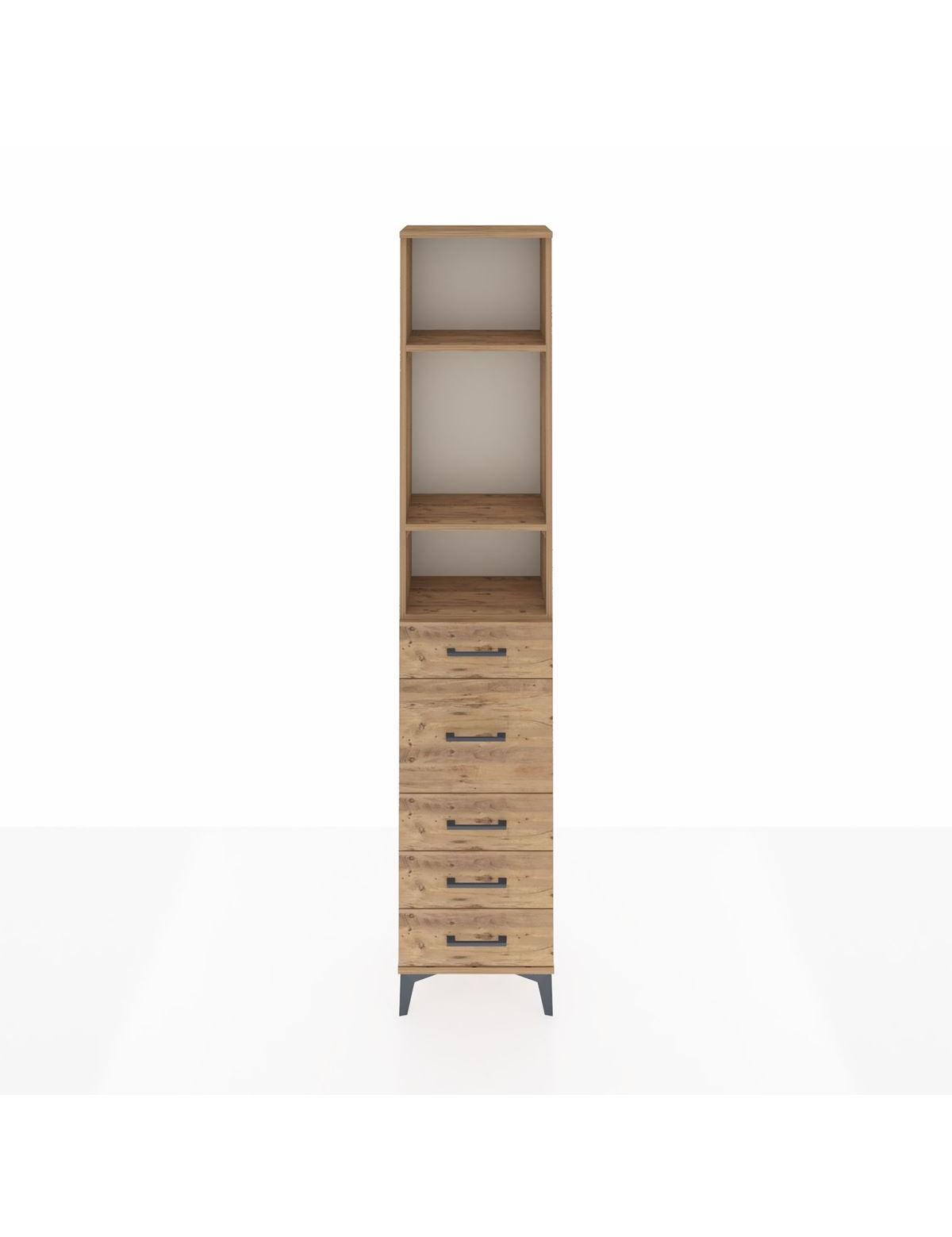 Arges Dolap 3 Raflı 5 Çekmeceli 44x30x221 Çam-Çam