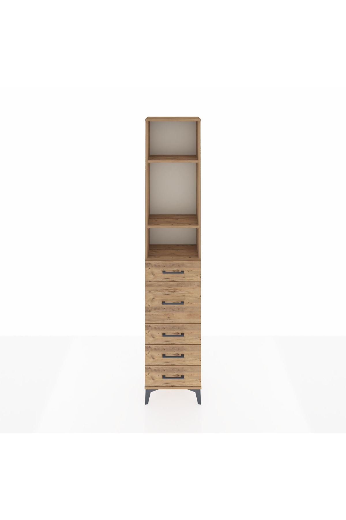 Arges Dolap 3 Raflı 5 Çekmeceli 44x30x221 Çam-Çam