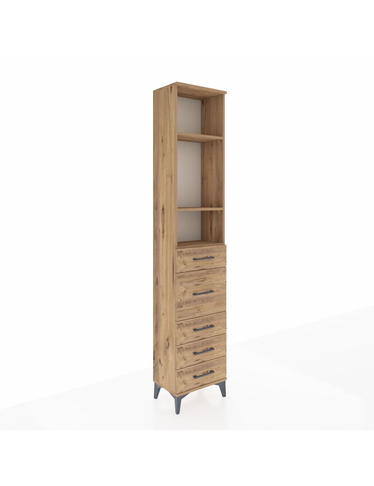 Arges Dolap 3 Raflı 5 Çekmeceli 44x30x221 Çam-Çam