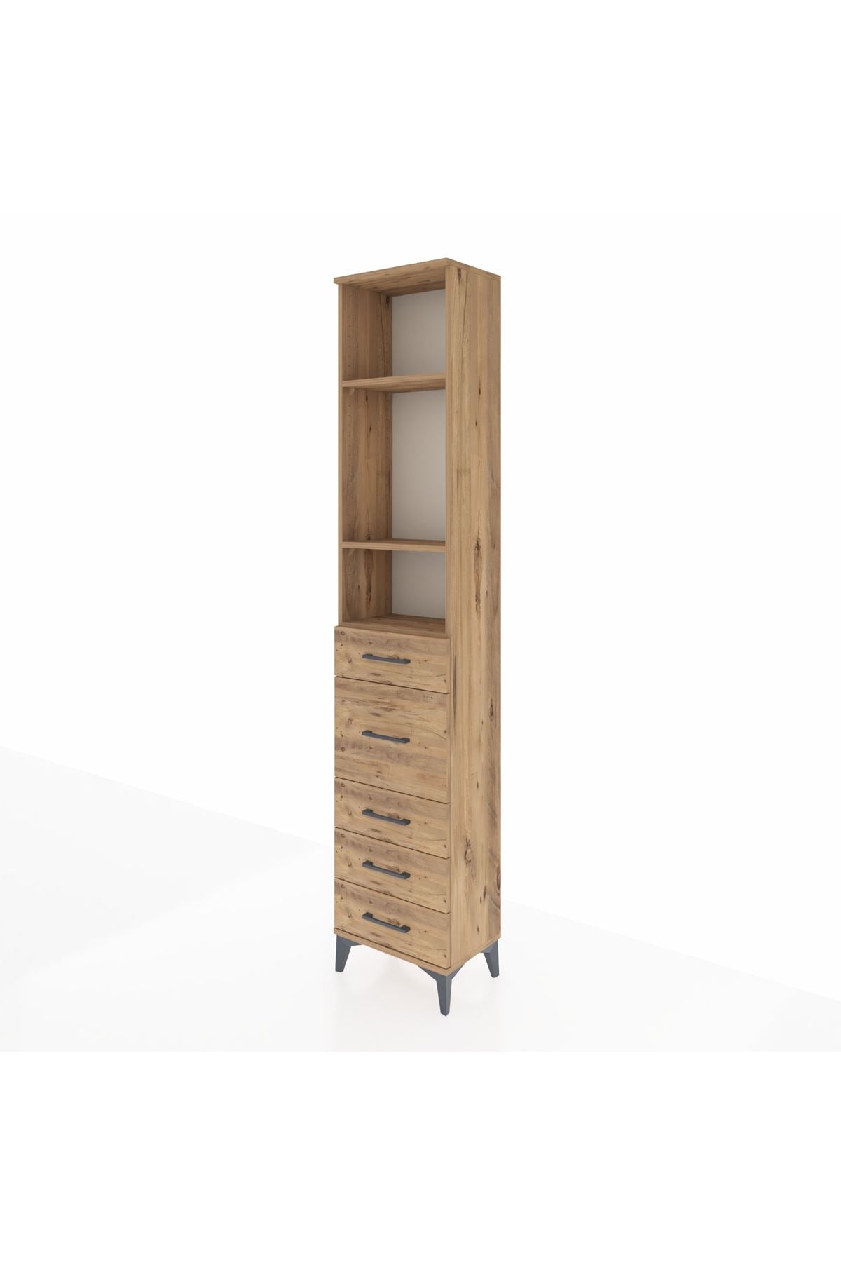 Arges Dolap 3 Raflı 5 Çekmeceli 44x30x221 Çam-Çam