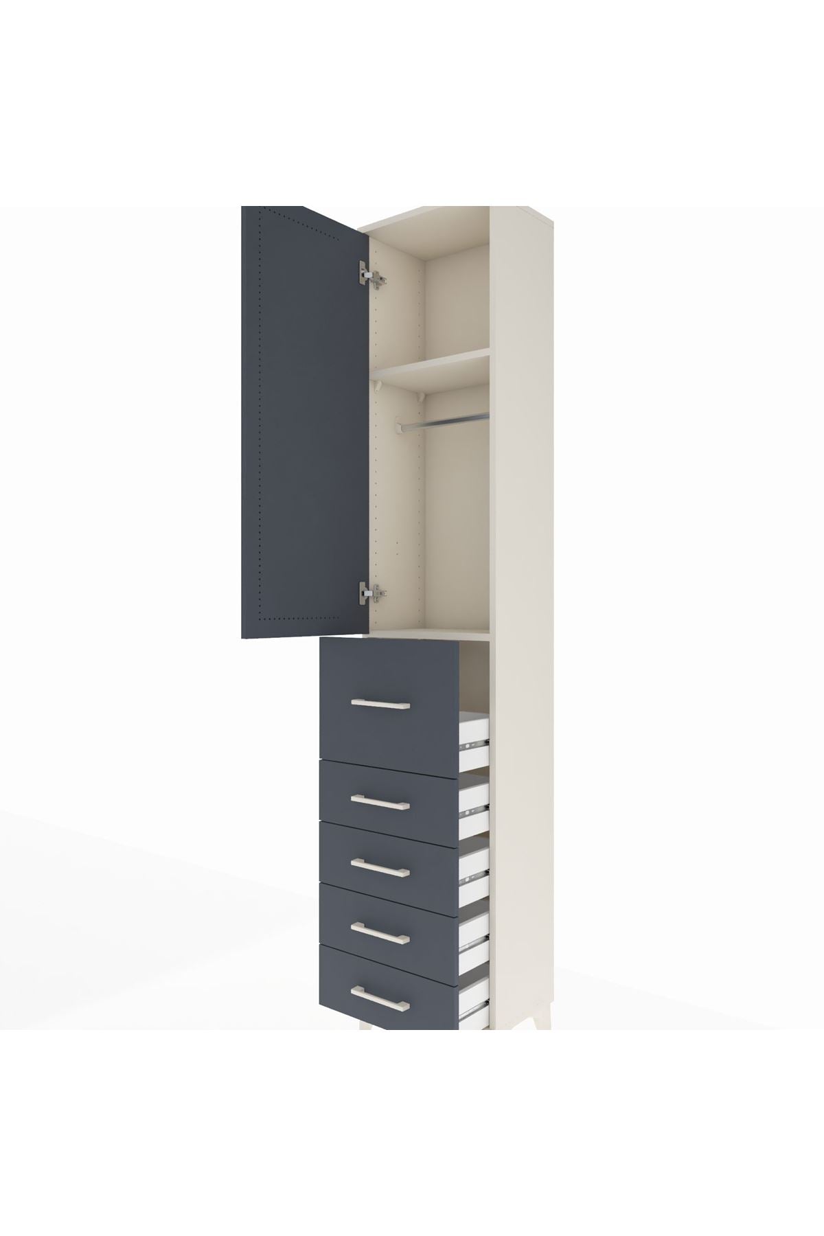 Arges Dolap 2 Raflı 5 Çekmeceli Tek Askılı 44x30x221 Aytaşı-Antrasit