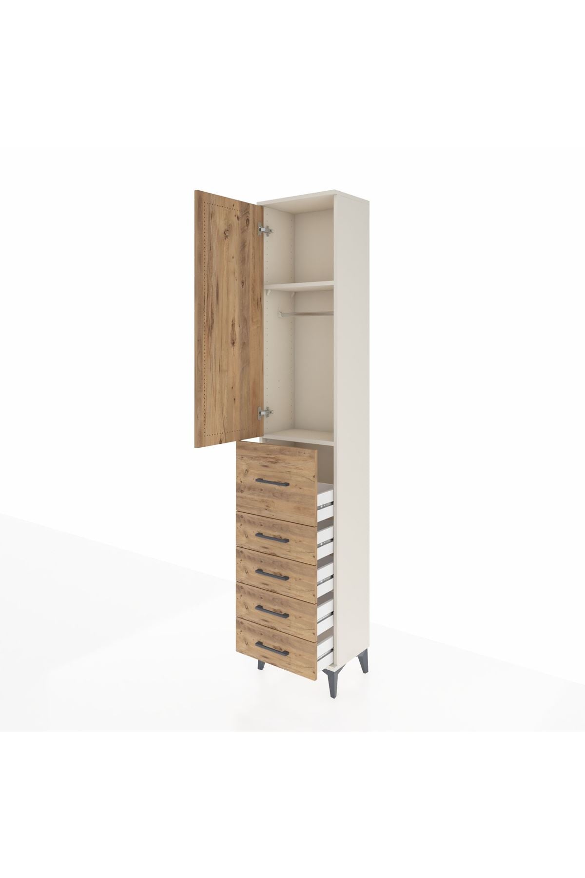 Arges Dolap 2 Raflı 5 Çekmeceli Tek Askılı 44x30x221 Aytaşı-Çam