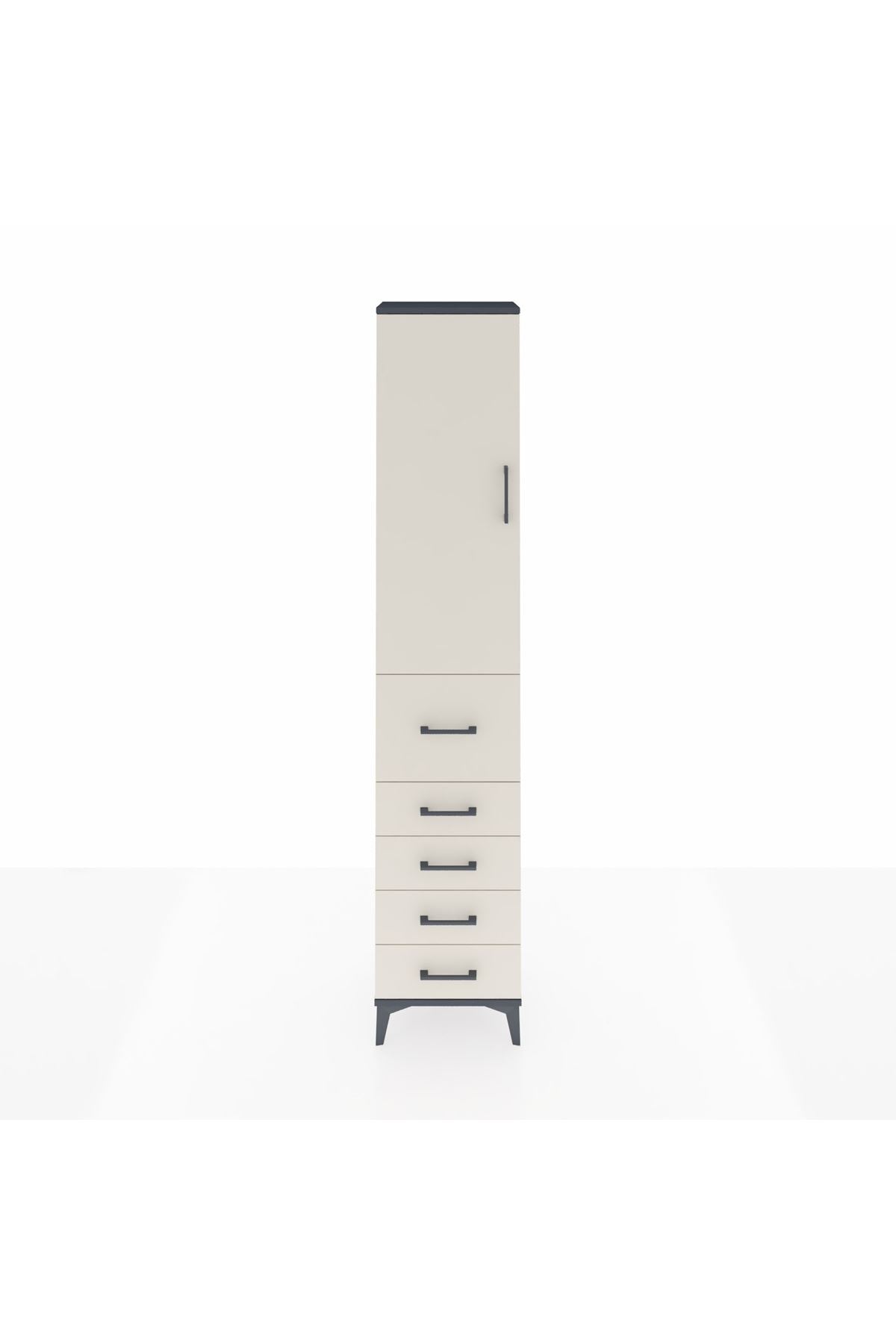 Arges Dolap 2 Raflı 5 Çekmeceli Tek Askılı 44x30x221 Antrasit-Aytaşı