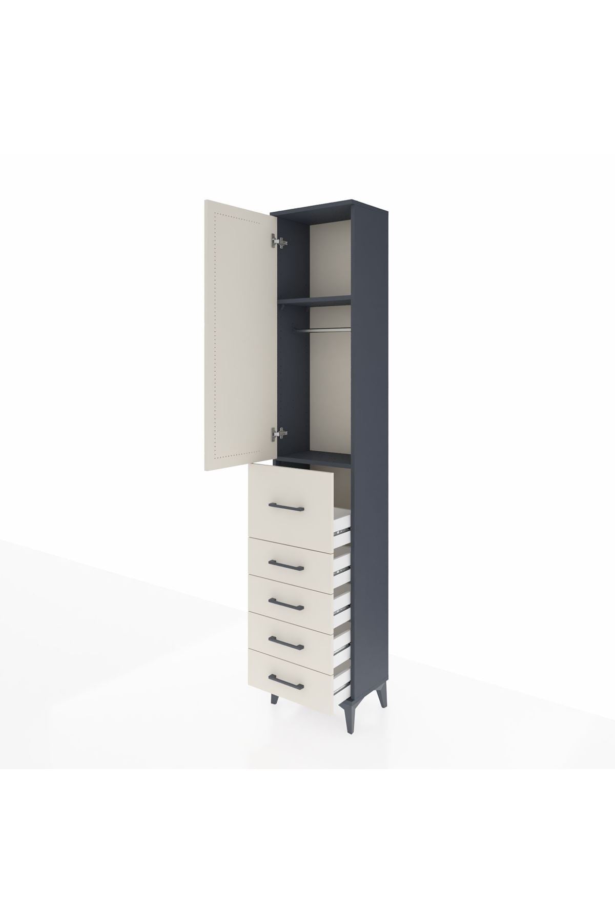 Arges Dolap 2 Raflı 5 Çekmeceli Tek Askılı 44x30x221 Antrasit-Aytaşı