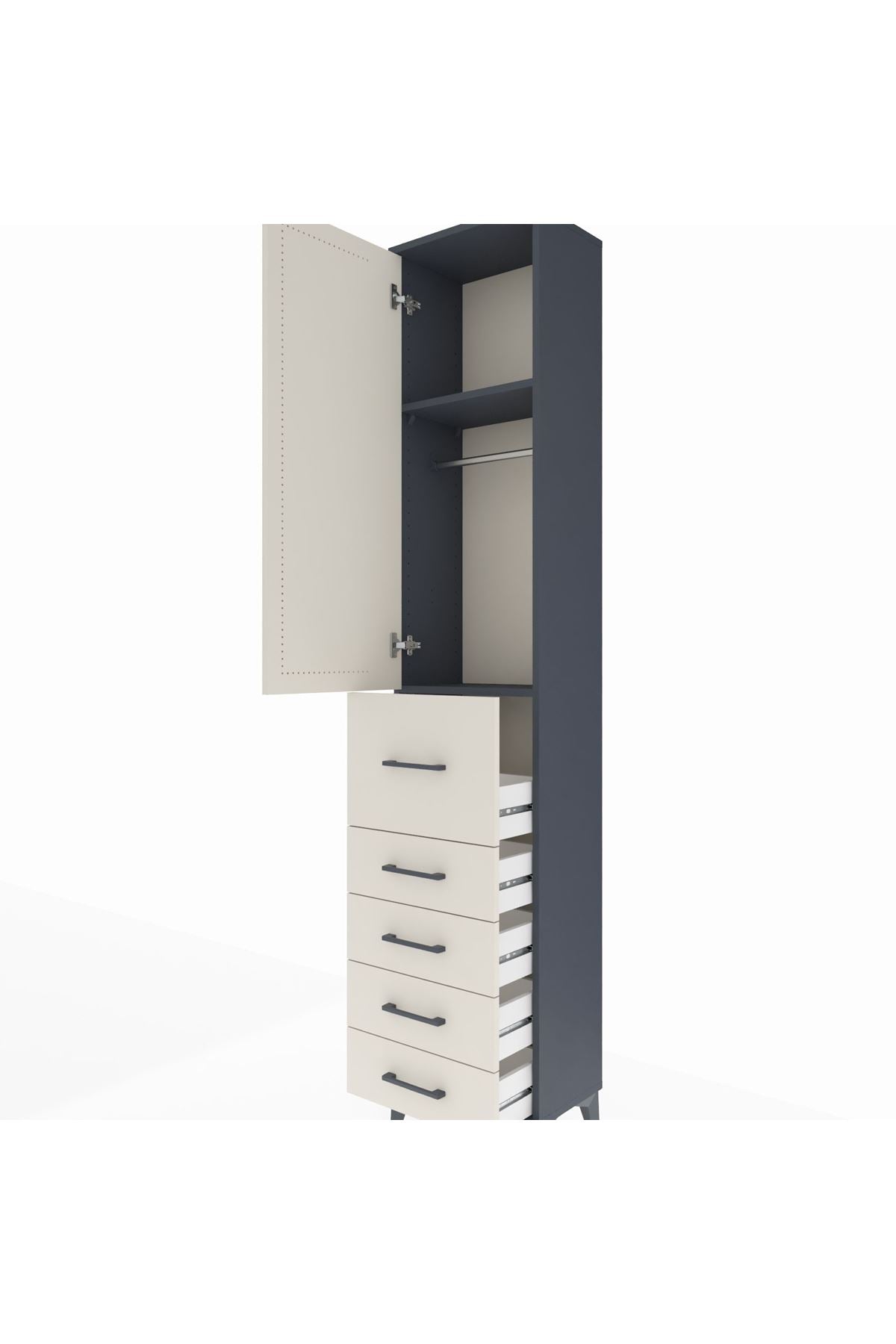 Arges Dolap 2 Raflı 5 Çekmeceli Tek Askılı 44x30x221 Antrasit-Aytaşı