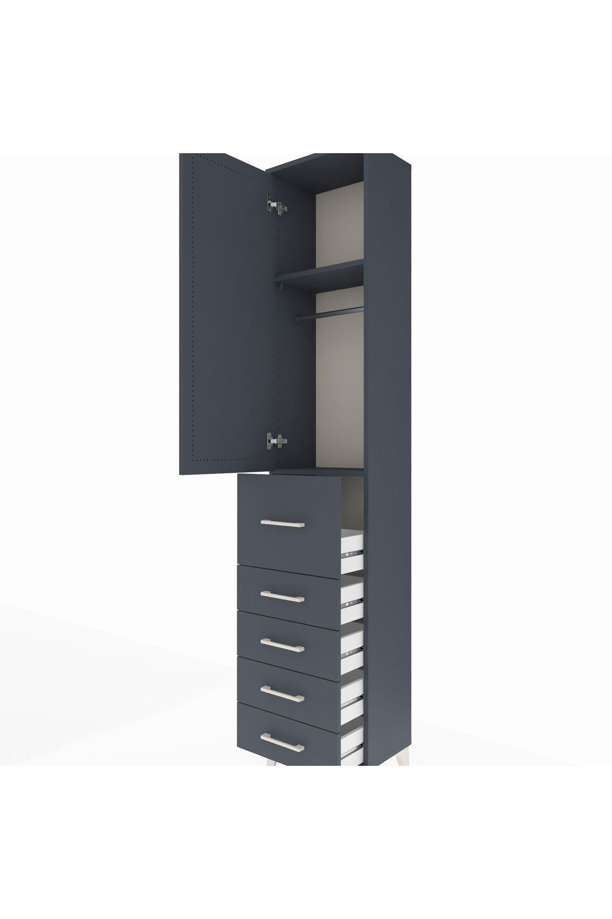 Arges Dolap 2 Raflı 5 Çekmeceli Tek Askılı 44x30x221 Antrasit-Antrasit