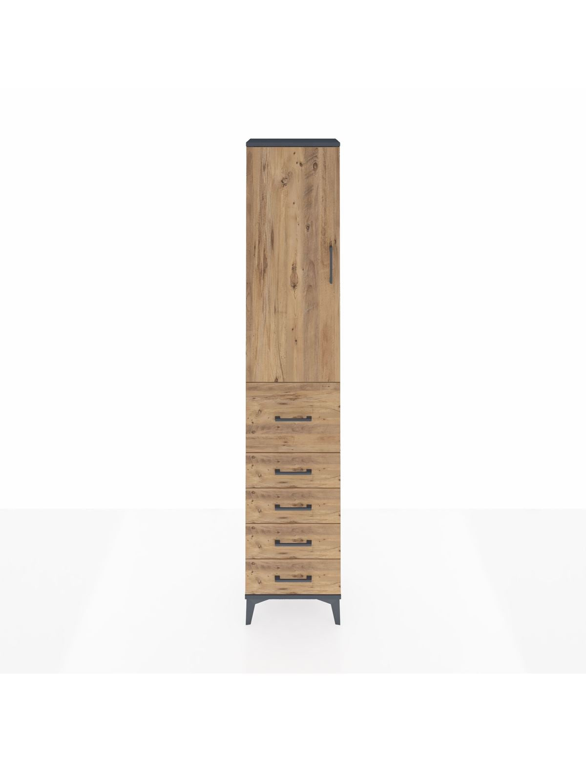 Arges Dolap 2 Raflı 5 Çekmeceli Tek Askılı 44x30x221 Antrasit-Çam