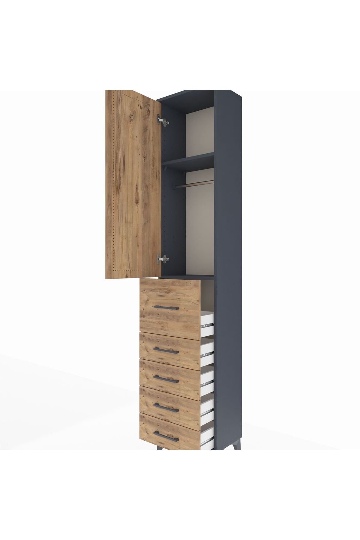 Arges Dolap 2 Raflı 5 Çekmeceli Tek Askılı 44x30x221 Antrasit-Çam