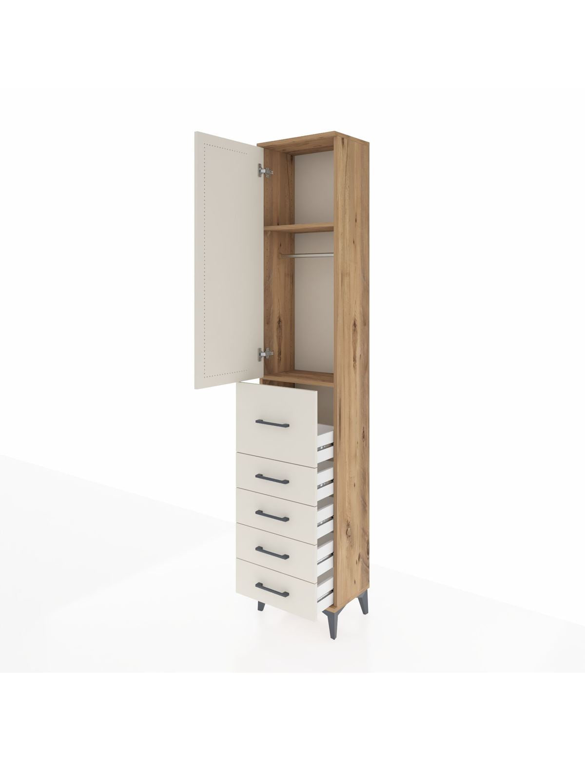 Arges Dolap 2 Raflı 5 Çekmeceli Tek Askılı 44x30x221 - S28M118V7A