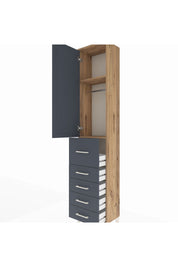 Arges Dolap 2 Raflı 5 Çekmeceli Tek Askılı 44x30x221 Çam-Antrasit