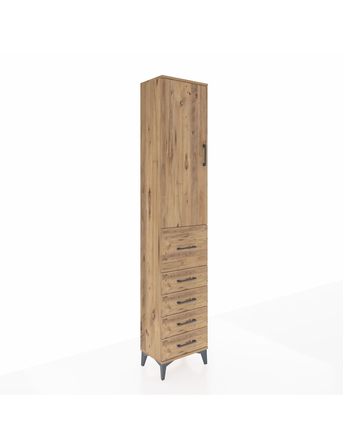 Arges Dolap 2 Raflı 5 Çekmeceli Tek Askılı 44x30x221 Çam-Çam