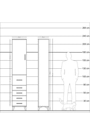 Arges Dolap 2 Raflı 5 Çekmeceli Tek Askılı 44x30x221 Çam-Çam
