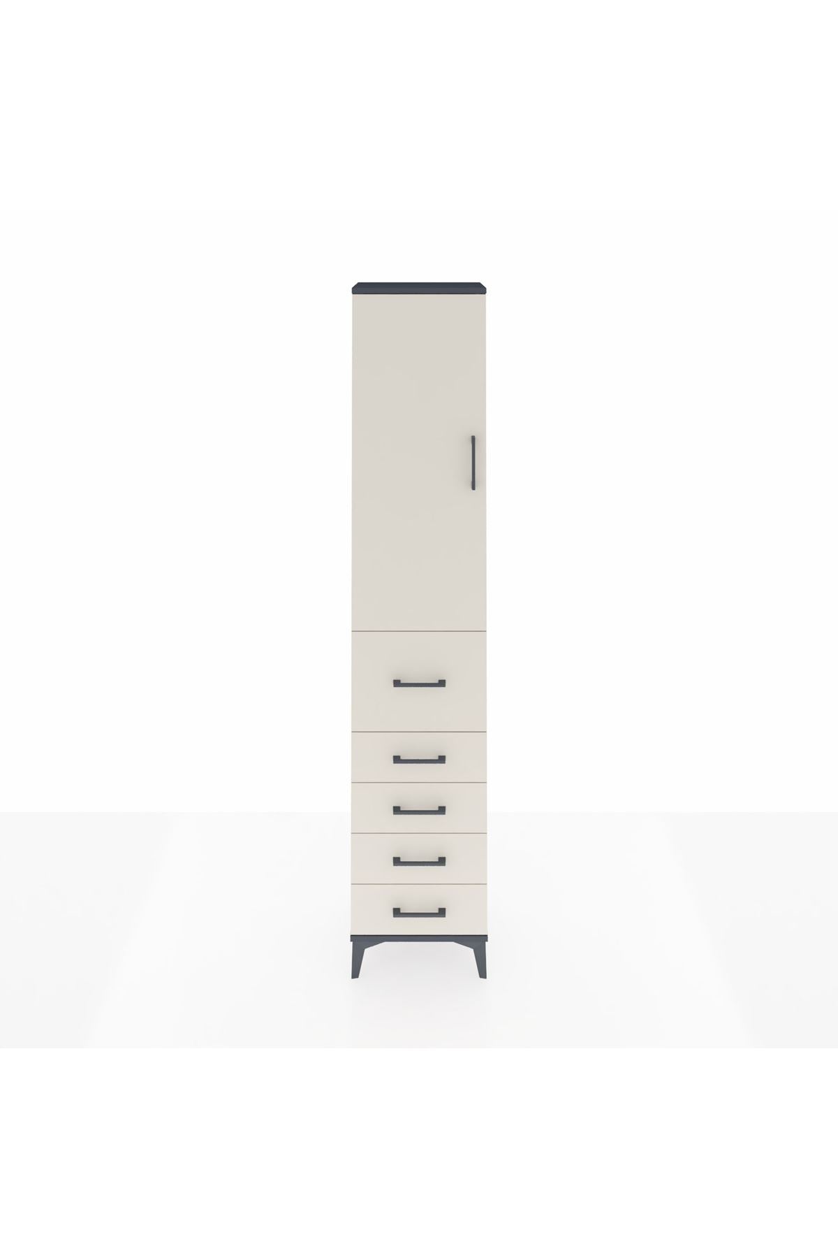 Arges Dolap 3 Raflı 5 Çekmeceli Tek Kapaklı 44x30x221 Antrasit-Aytaşı