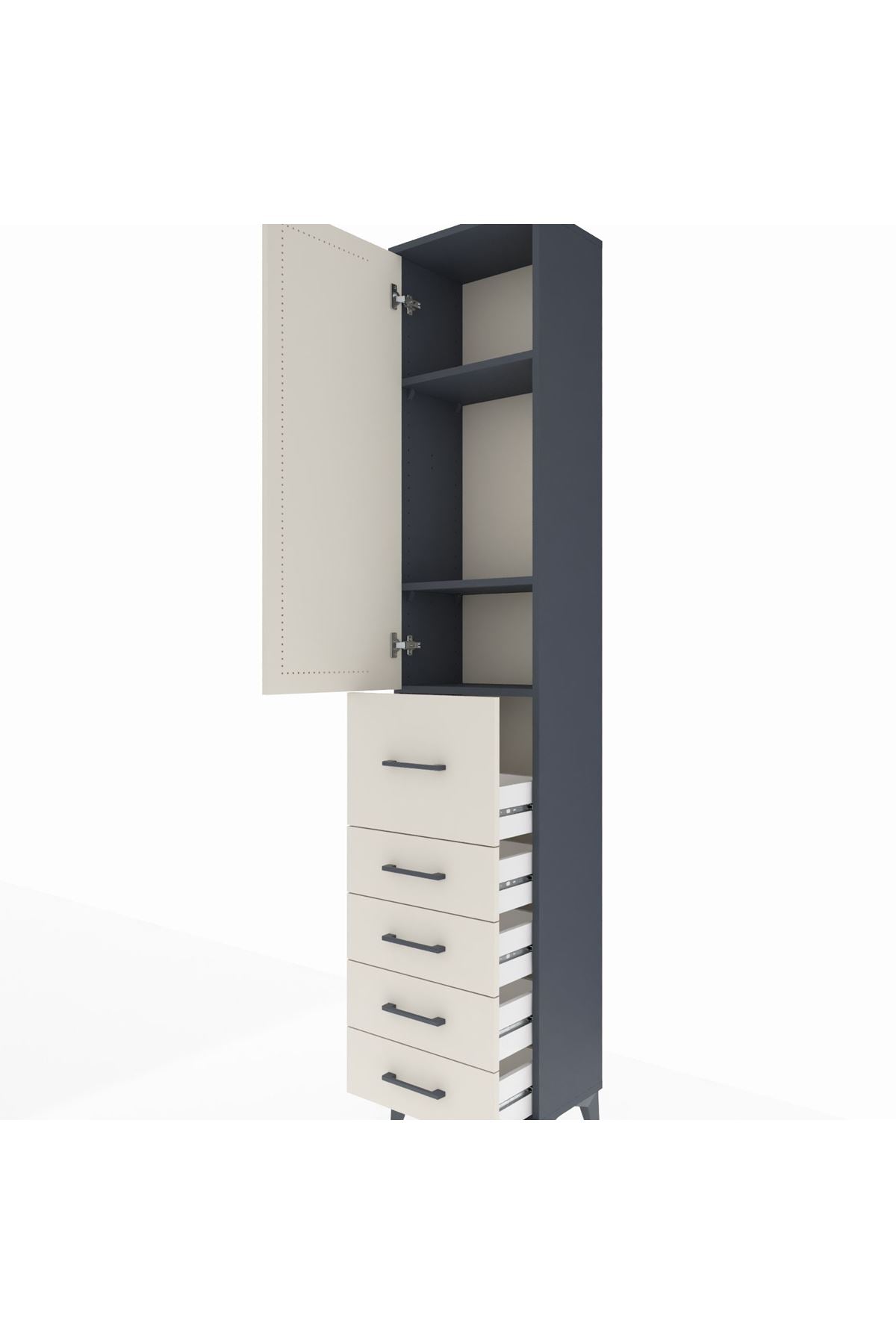 Arges Dolap 3 Raflı 5 Çekmeceli Tek Kapaklı 44x30x221 Antrasit-Aytaşı