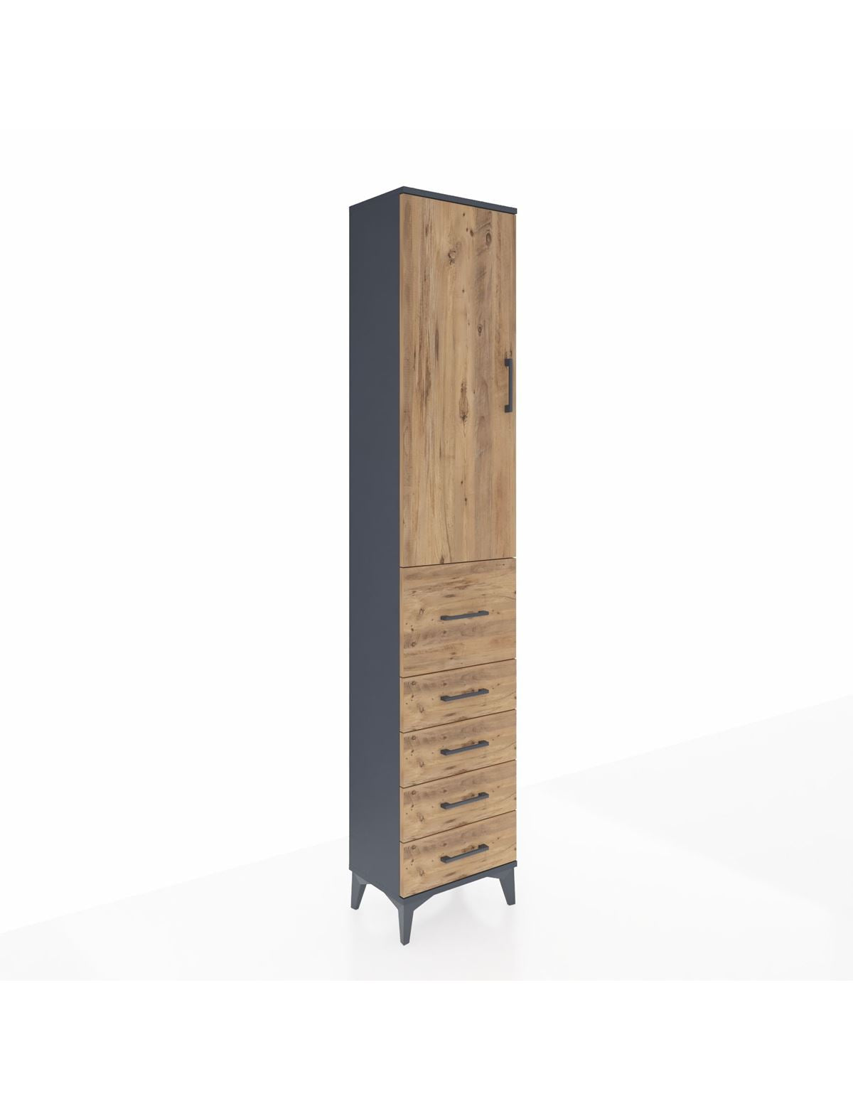 Arges Dolap 3 Raflı 5 Çekmeceli Tek Kapaklı 44x30x221 Antrasit-Çam