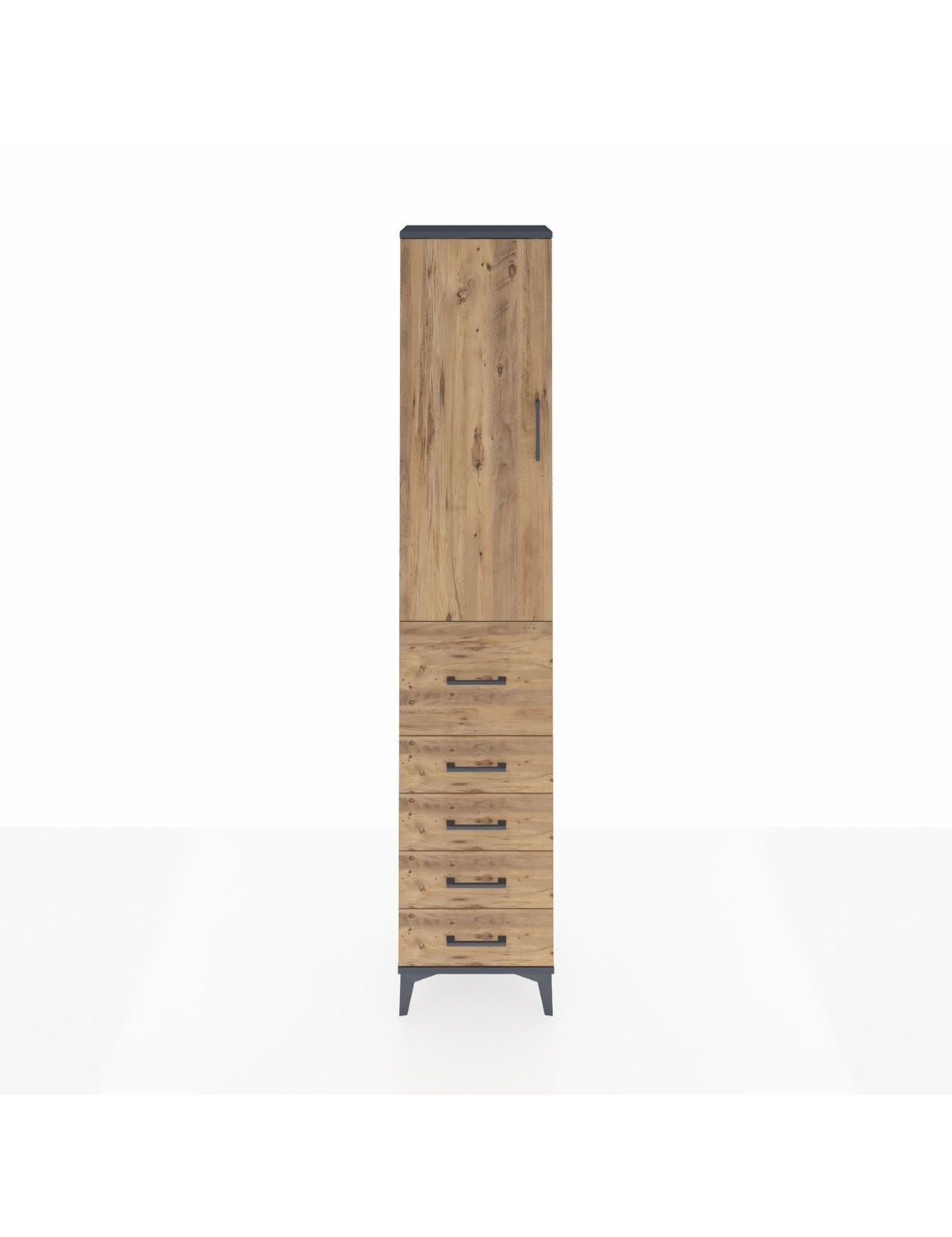 Arges Dolap 3 Raflı 5 Çekmeceli Tek Kapaklı 44x30x221 Antrasit-Çam