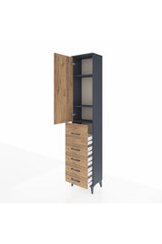 Arges Dolap 3 Raflı 5 Çekmeceli Tek Kapaklı 44x30x221 Antrasit-Çam