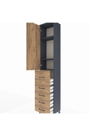 Arges Dolap 3 Raflı 5 Çekmeceli Tek Kapaklı 44x30x221 Antrasit-Çam