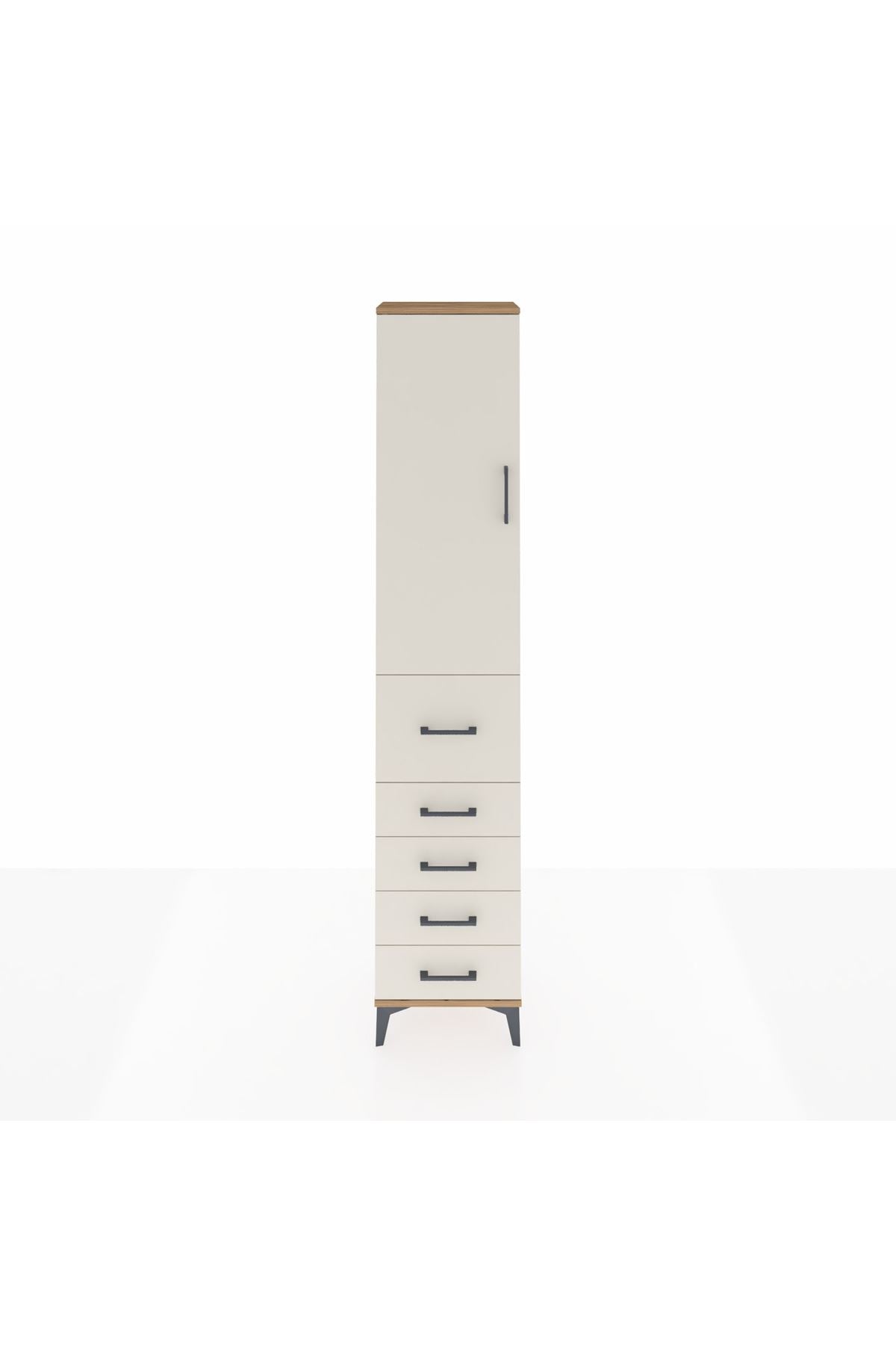 Arges Dolap 3 Raflı 5 Çekmeceli Tek Kapaklı 44x30x221 Çam-Aytaşı