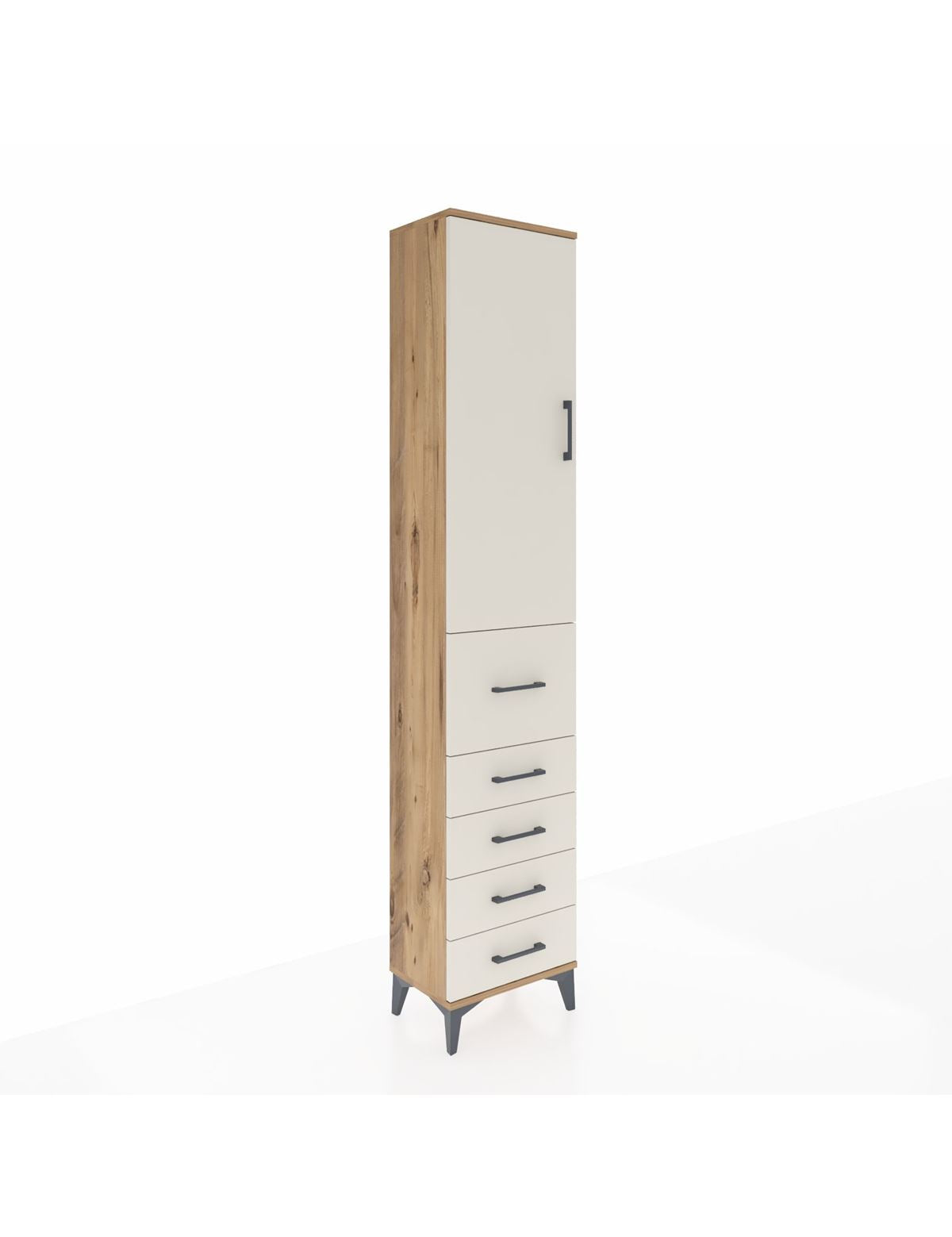 Arges Dolap 3 Raflı 5 Çekmeceli Tek Kapaklı 44x30x221 Çam-Aytaşı