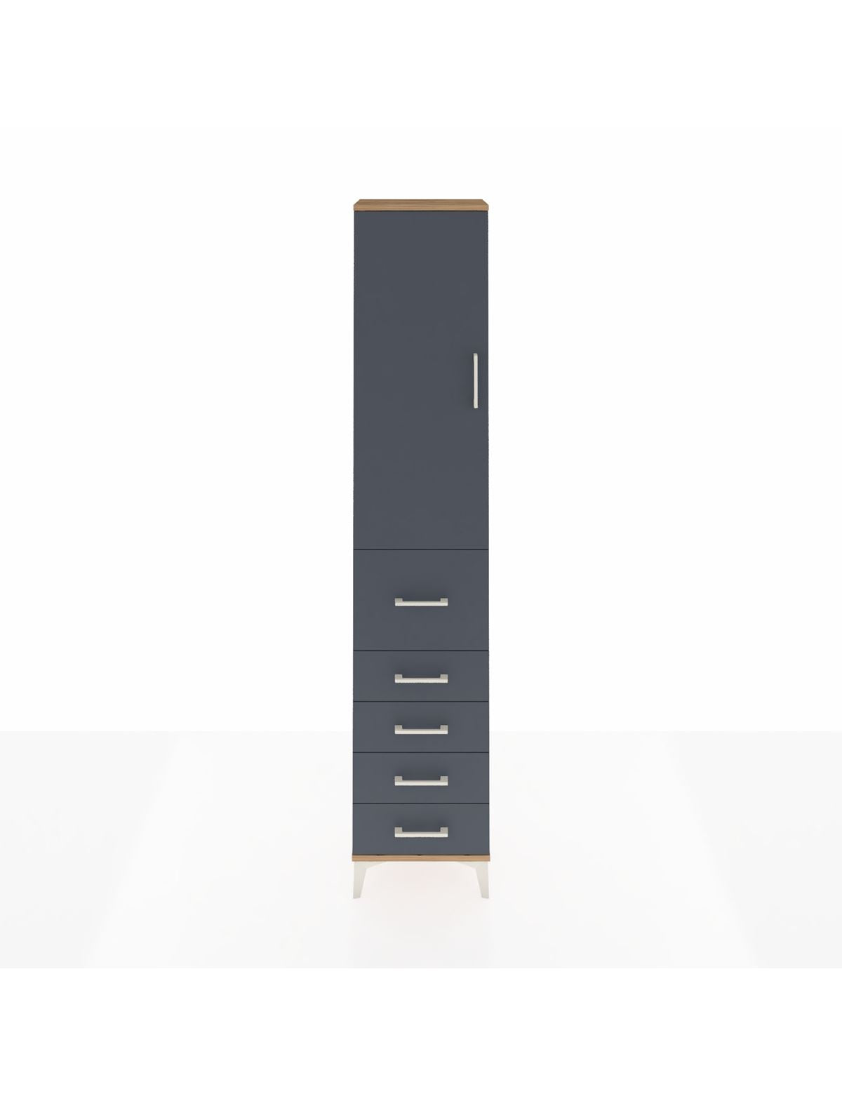 Arges Dolap 3 Raflı 5 Çekmeceli Tek Kapaklı 44x30x221 Çam-Antrasit