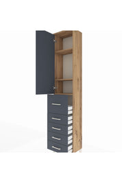 Arges Dolap 3 Raflı 5 Çekmeceli Tek Kapaklı 44x30x221 Çam-Antrasit