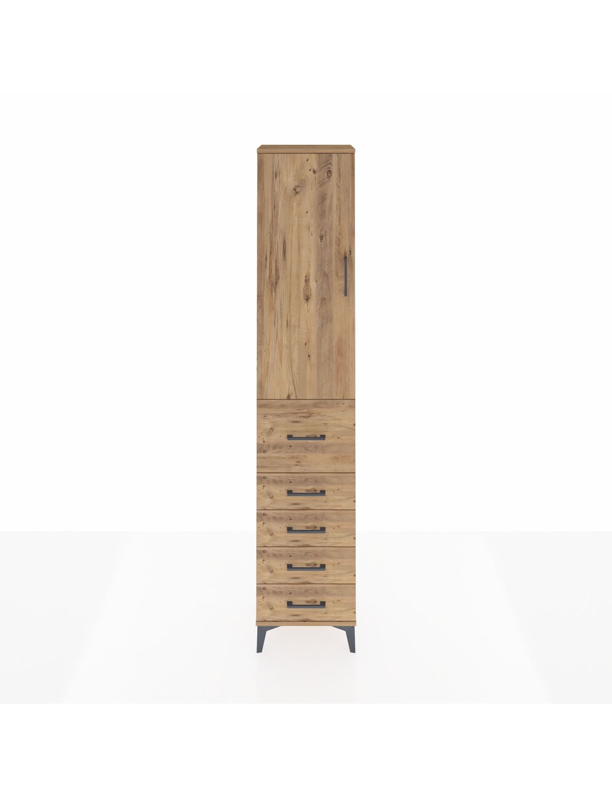 Arges Dolap 3 Raflı 5 Çekmeceli Tek Kapaklı 44x30x221 Çam-Çam