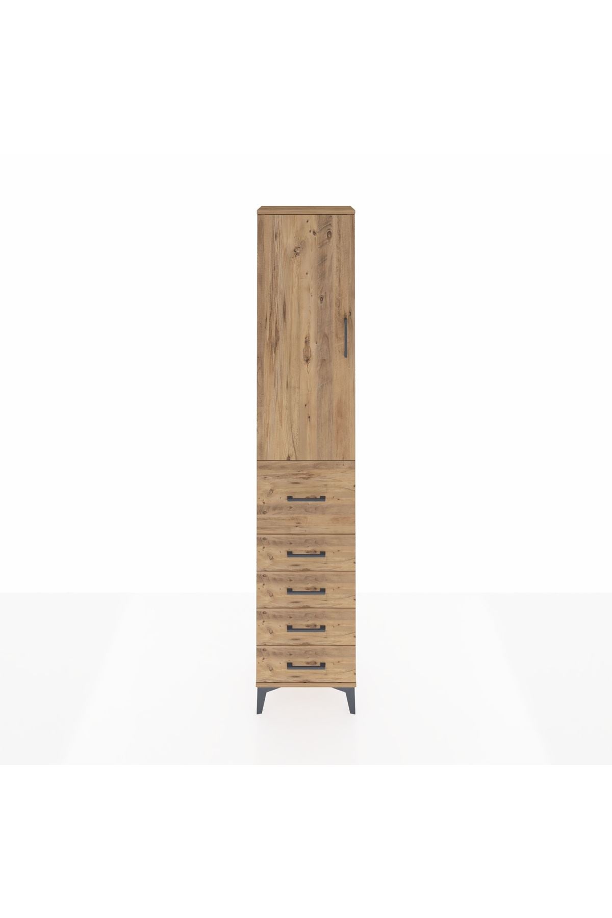 Arges Dolap 3 Raflı 5 Çekmeceli Tek Kapaklı 44x30x221 Çam-Çam