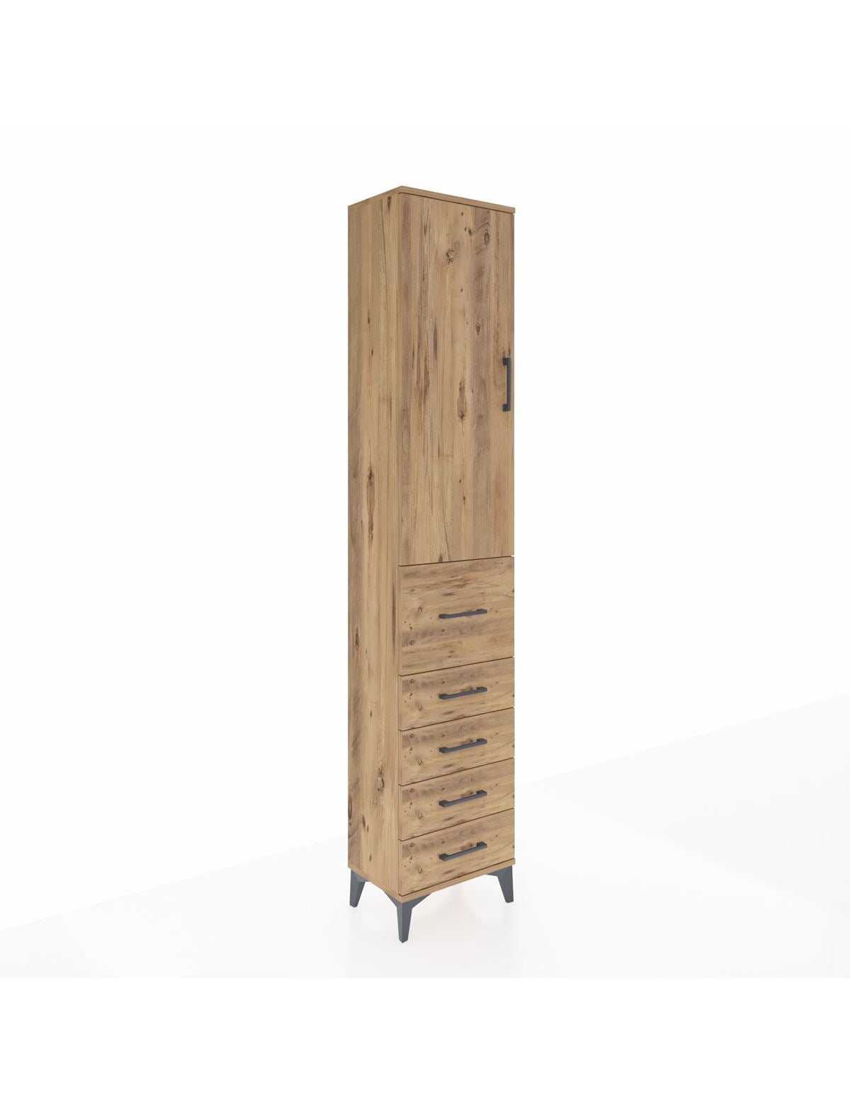 Arges Dolap 3 Raflı 5 Çekmeceli Tek Kapaklı 44x30x221 Çam-Çam