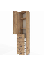 Arges Dolap 3 Raflı 5 Çekmeceli Tek Kapaklı 44x30x221 Çam-Çam