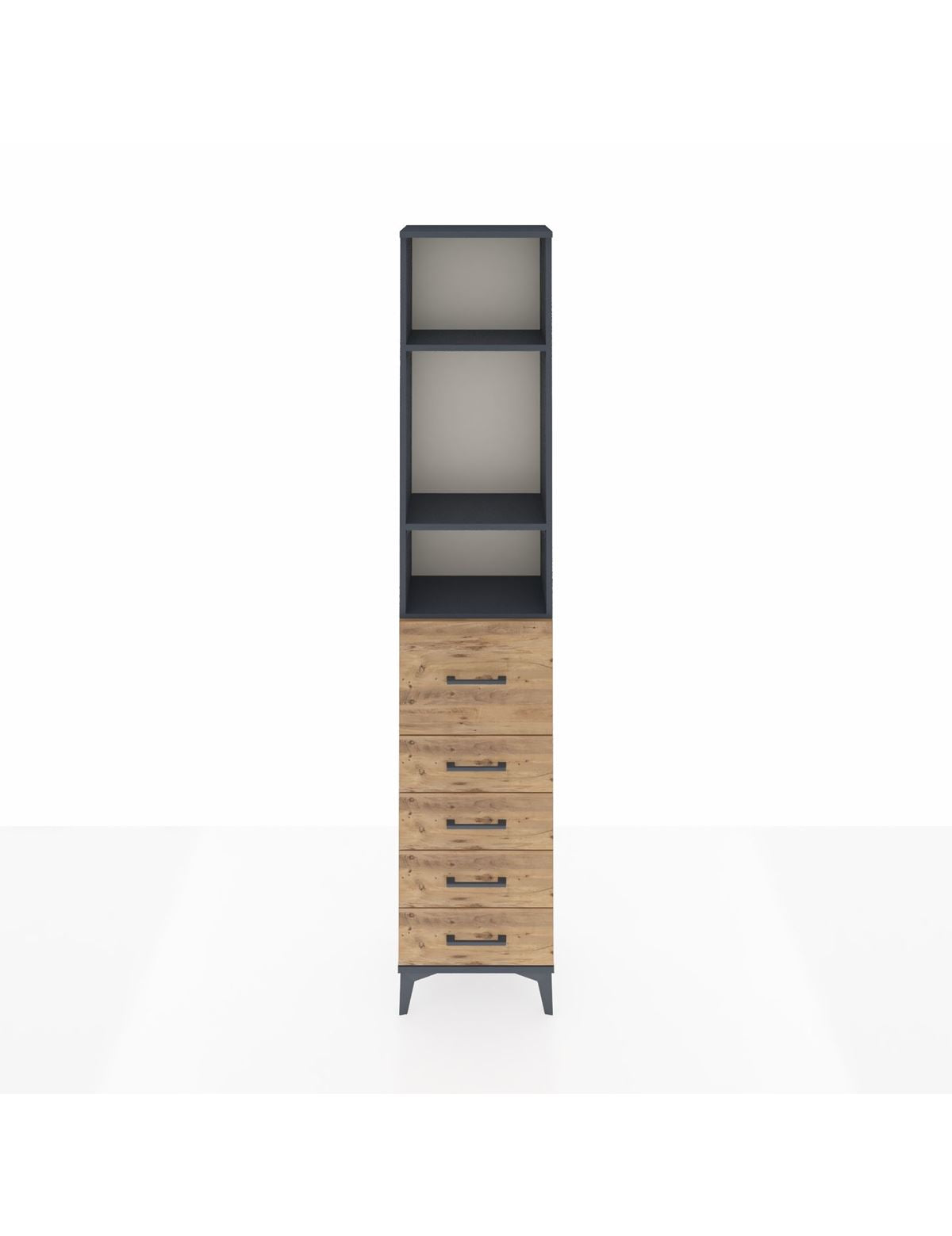 Arges Dolap 3 Raflı 5 Çekmeceli 44x30x221 Antrasit-Çam