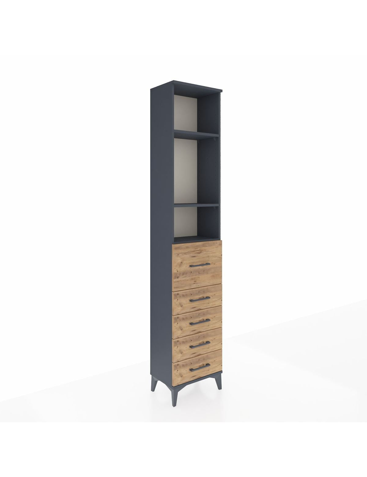 Arges Dolap 3 Raflı 5 Çekmeceli 44x30x221 Antrasit-Çam