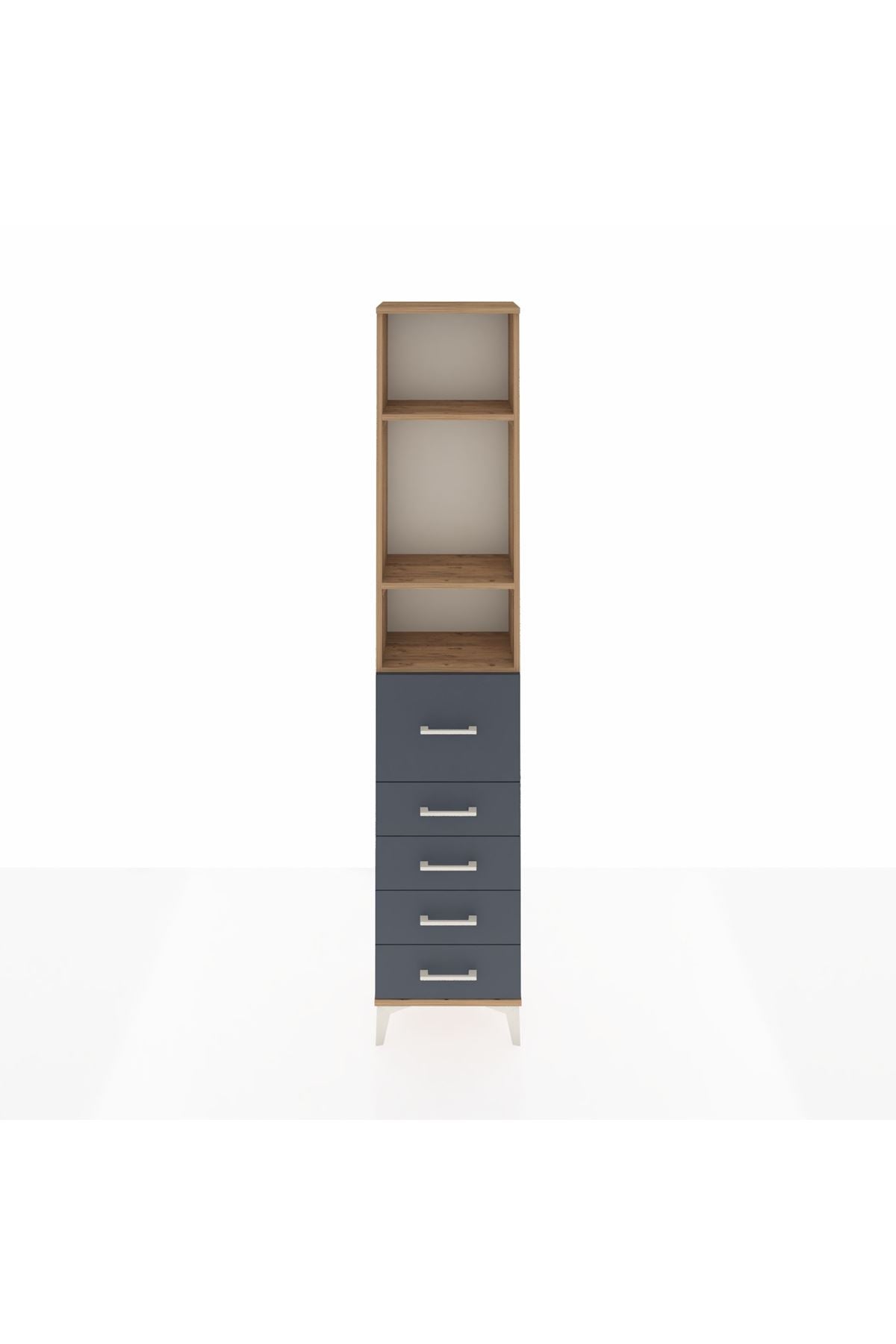 Arges Dolap 3 Raflı 5 Çekmeceli 44x30x221 Çam-Antrasit