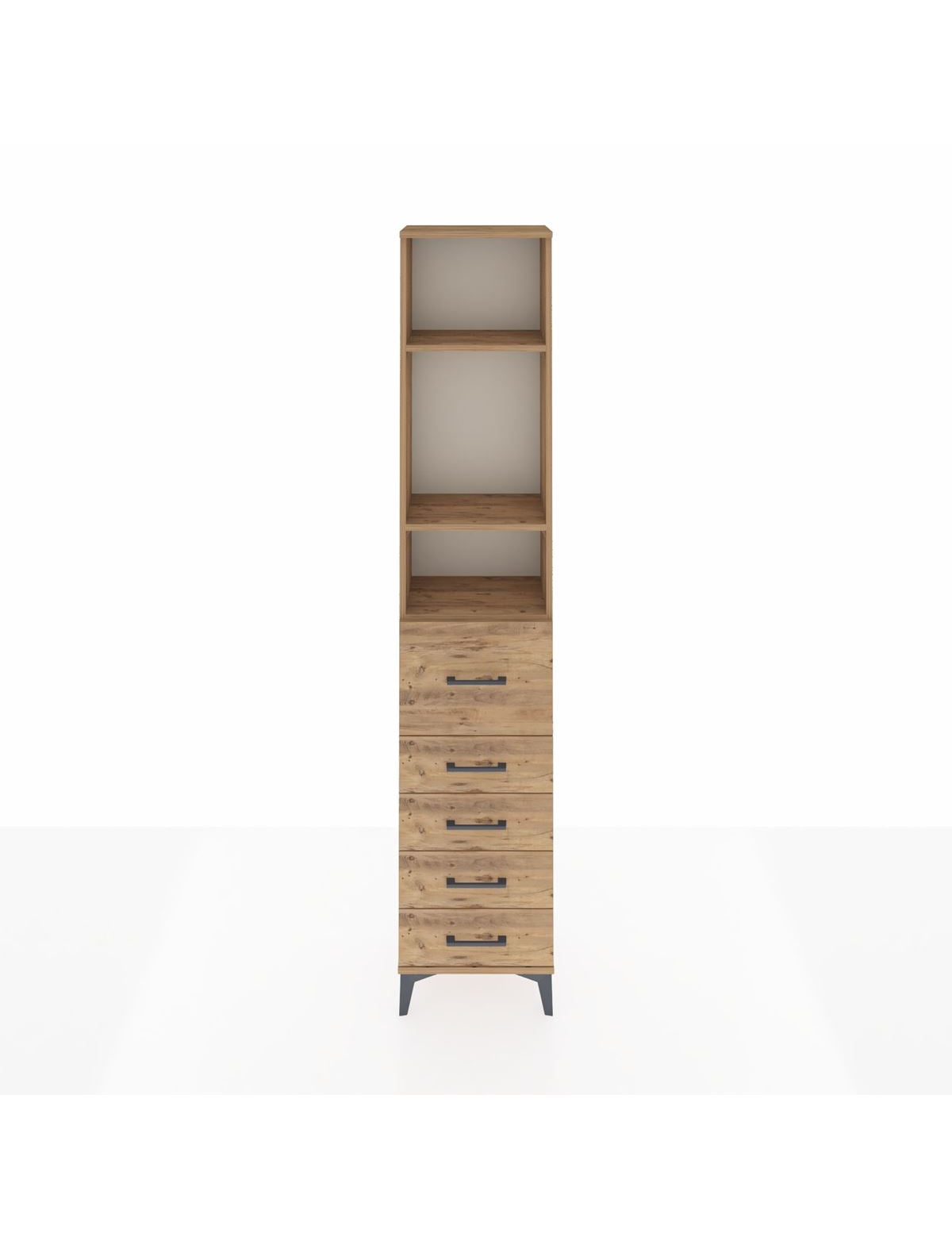 Arges Dolap 3 Raflı 5 Çekmeceli 44x30x221 Çam-Çam