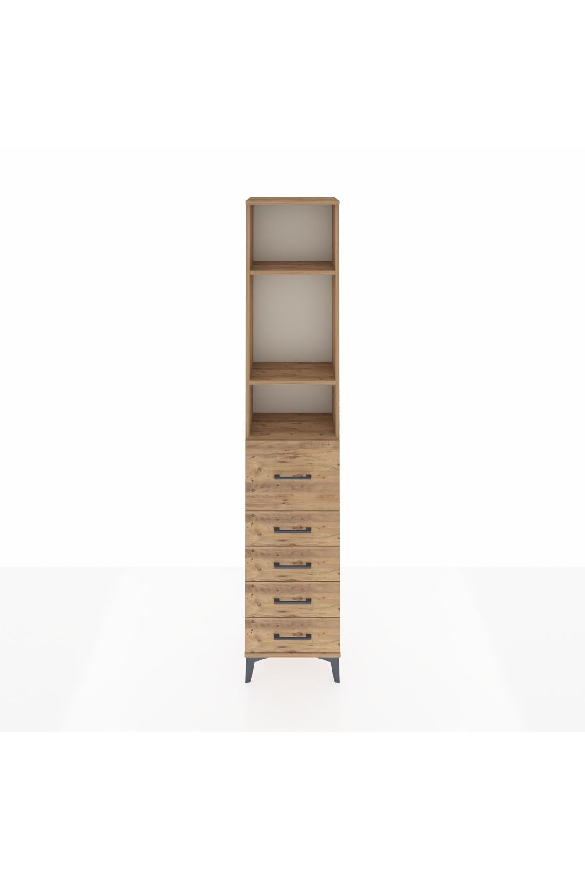 Arges Dolap 3 Raflı 5 Çekmeceli 44x30x221 Çam-Çam