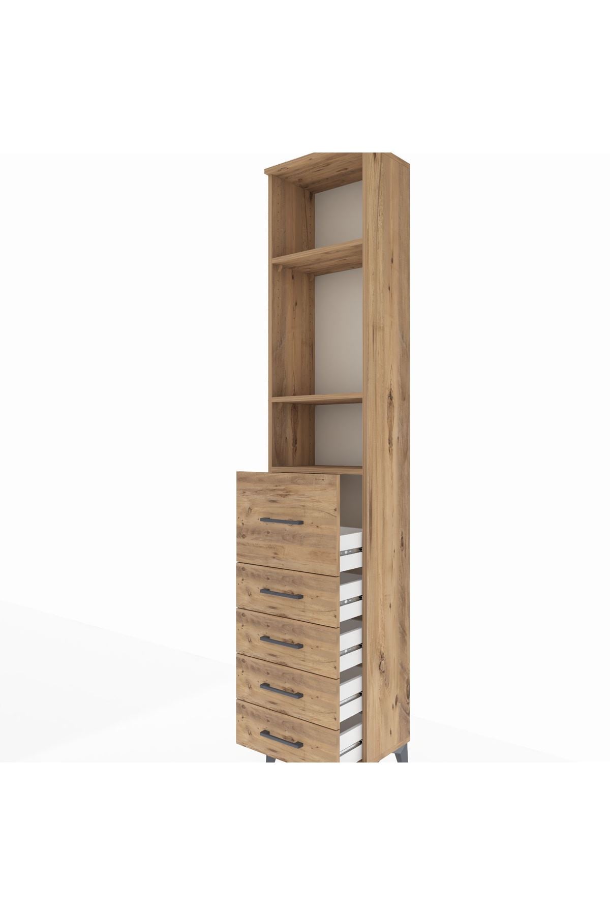 Arges Dolap 3 Raflı 5 Çekmeceli 44x30x221 Çam-Çam