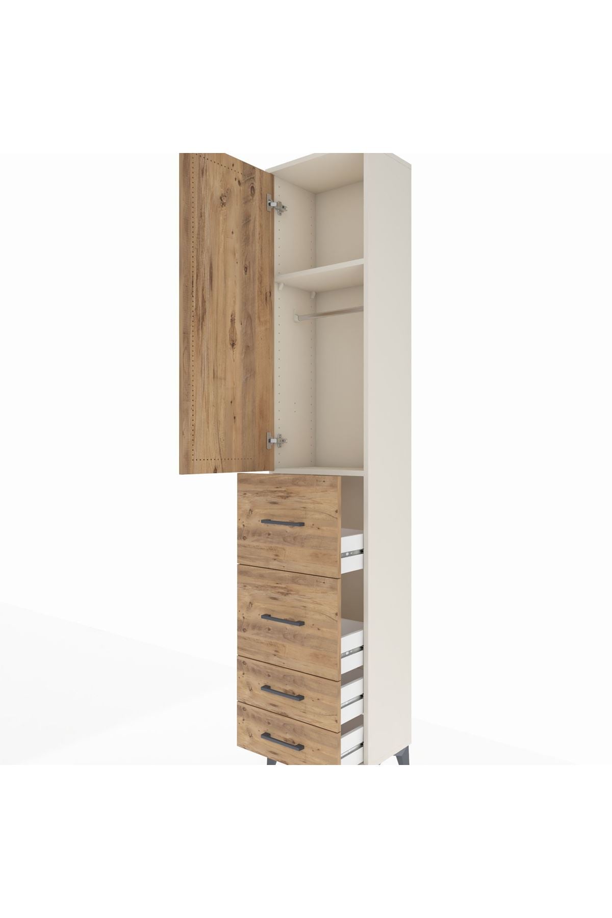 Arges Dolap 2 Raflı 4 Çekmeceli Tek Askılı 44x30x221 Aytaşı-Çam