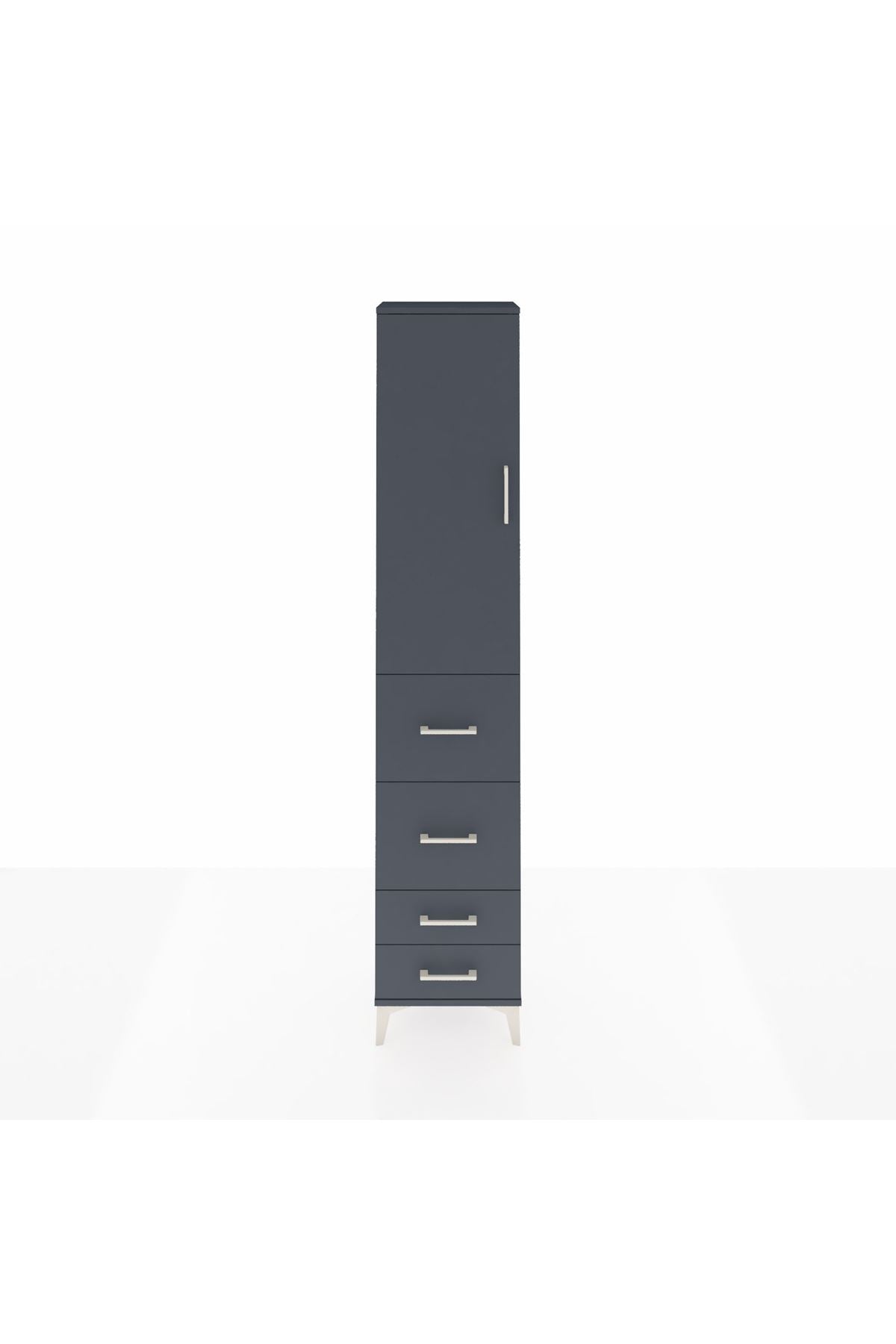 Arges Dolap 2 Raflı 4 Çekmeceli Tek Askılı 44x30x221 Antrasit-Antrasit