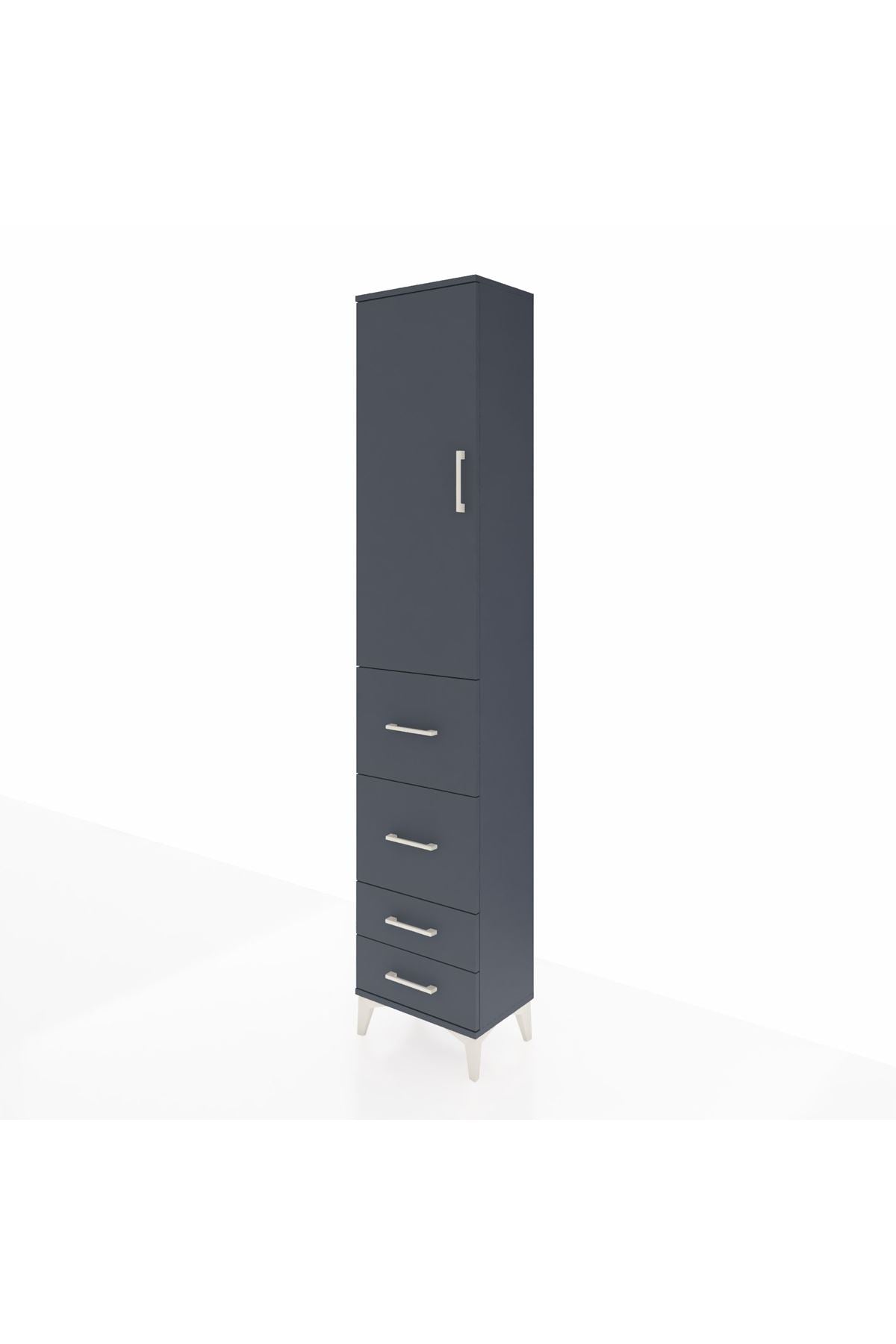 Arges Dolap 2 Raflı 4 Çekmeceli Tek Askılı 44x30x221 Antrasit-Antrasit