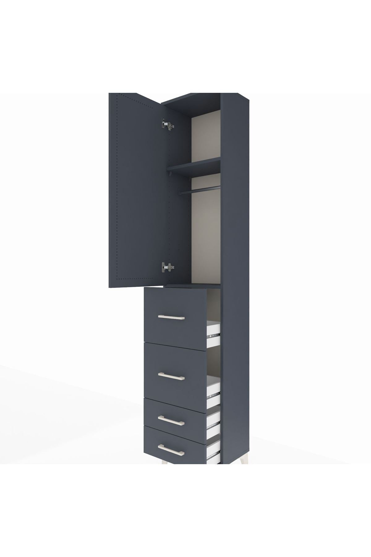 Arges Dolap 2 Raflı 4 Çekmeceli Tek Askılı 44x30x221 Antrasit-Antrasit