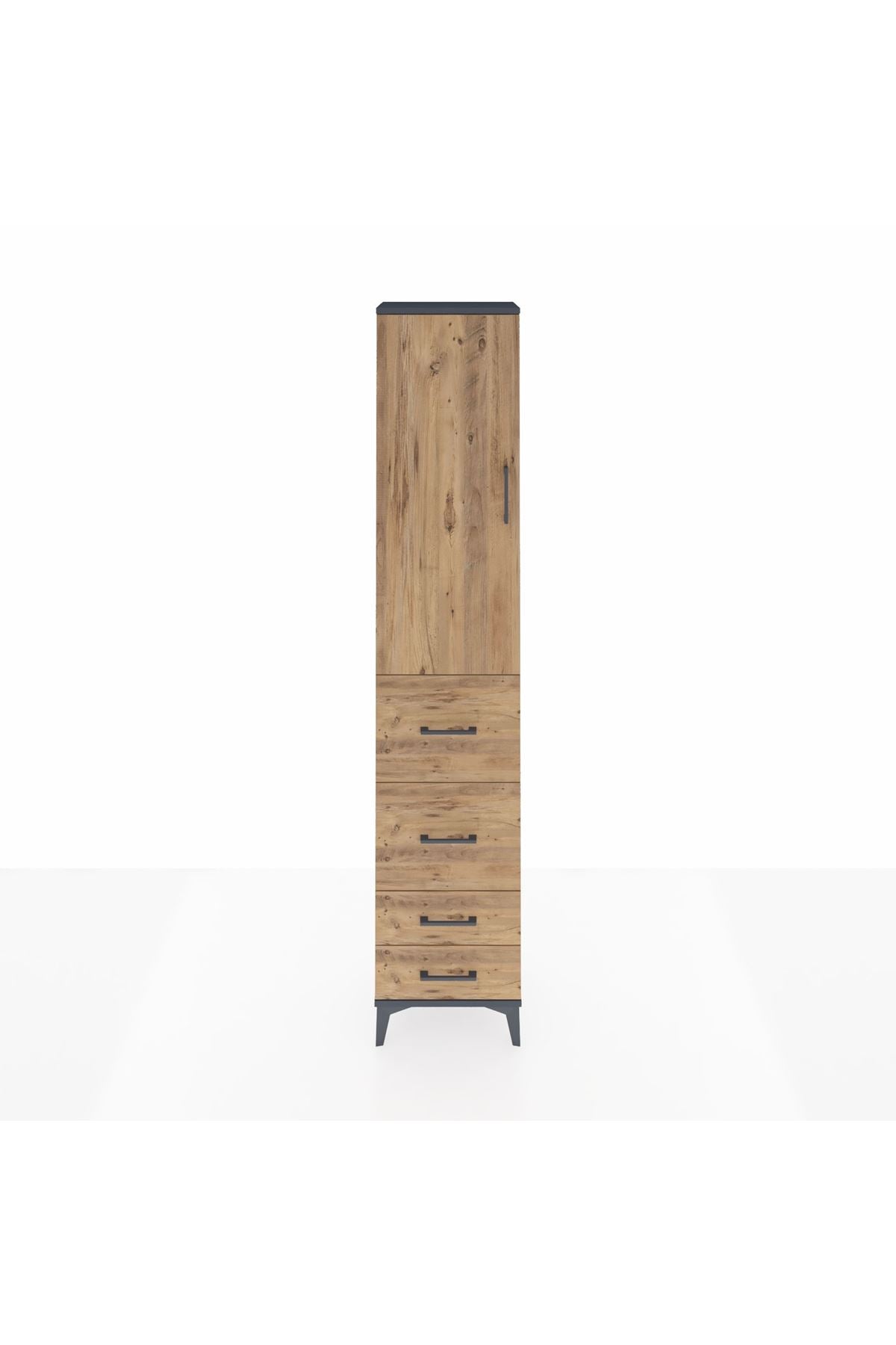 Arges Dolap 2 Raflı 4 Çekmeceli Tek Askılı 44x30x221 Antrasit-Çam