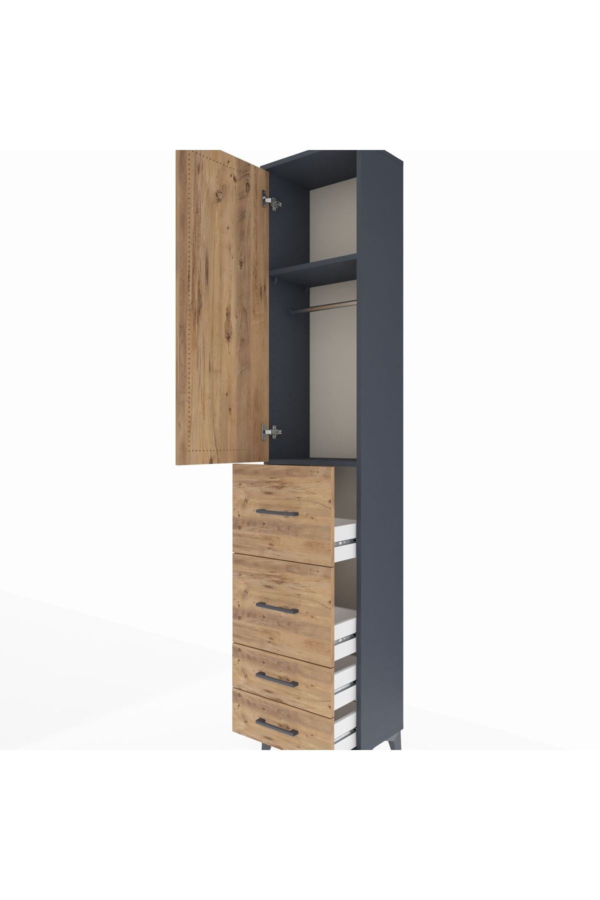 Arges Dolap 2 Raflı 4 Çekmeceli Tek Askılı 44x30x221 Antrasit-Çam