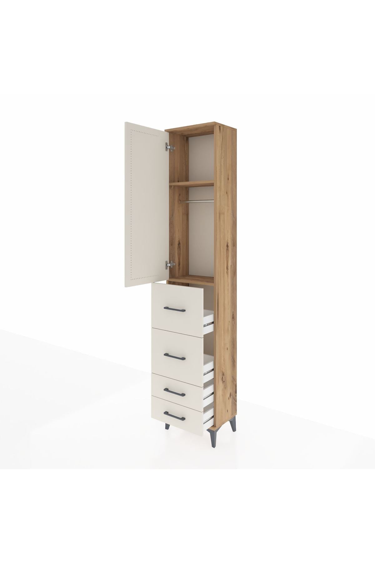 Arges Dolap 2 Raflı 4 Çekmeceli Tek Askılı 44x30x221 Çam-Aytaşı