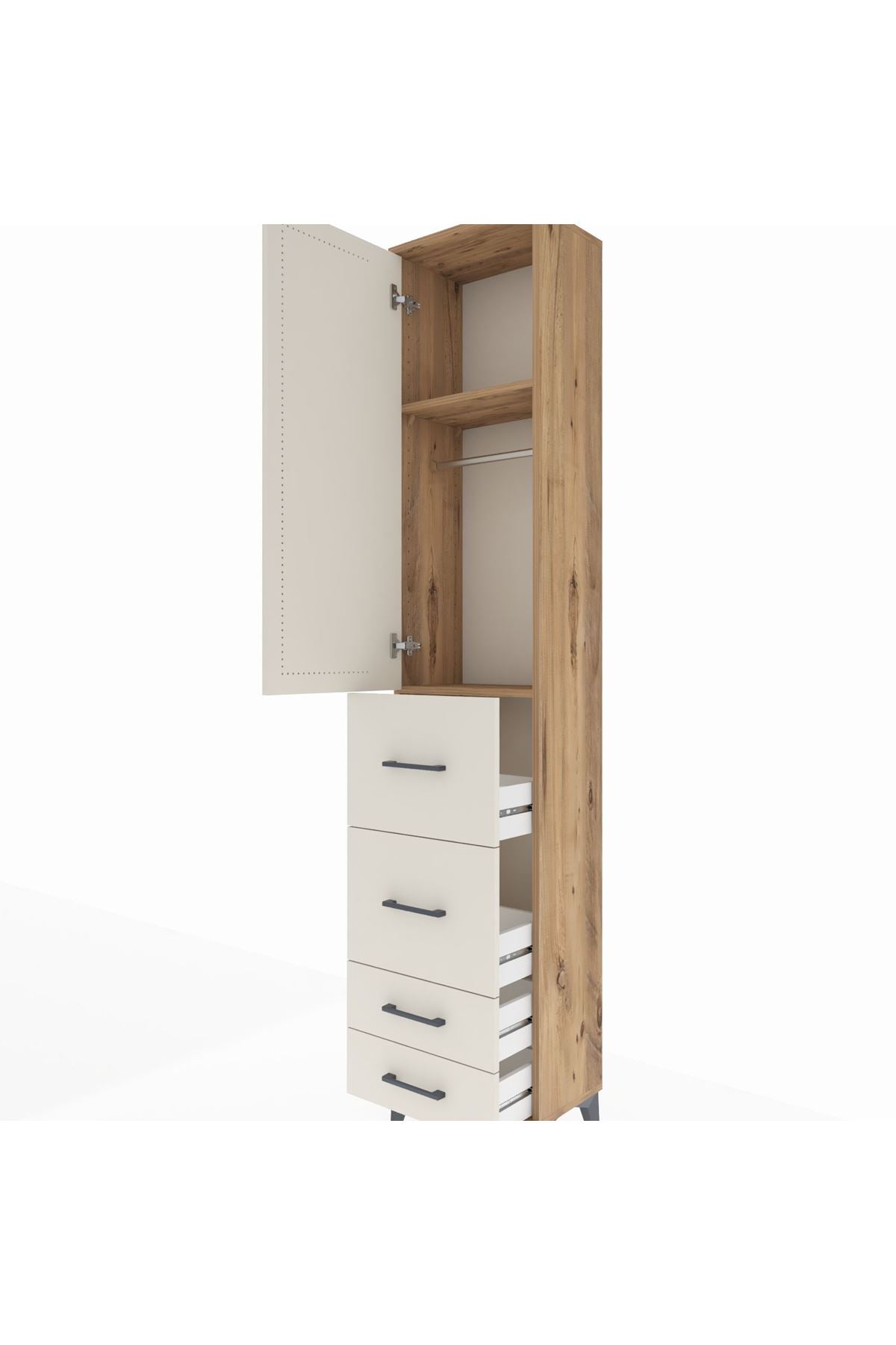 Arges Dolap 2 Raflı 4 Çekmeceli Tek Askılı 44x30x221 Çam-Aytaşı