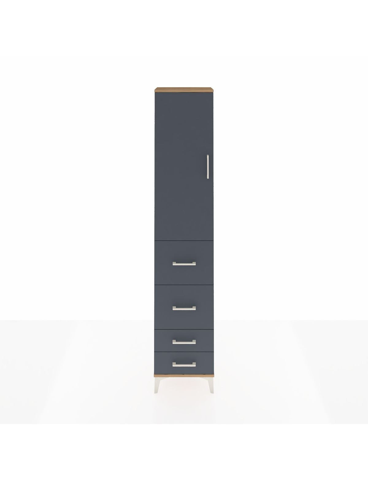 Arges Dolap 2 Raflı 4 Çekmeceli Tek Askılı 44x30x221 Çam-Antrasit